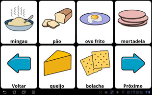 Imagens para alimentação:  mingau, pão, ovo frito, mortadela, queijo e bolacha.